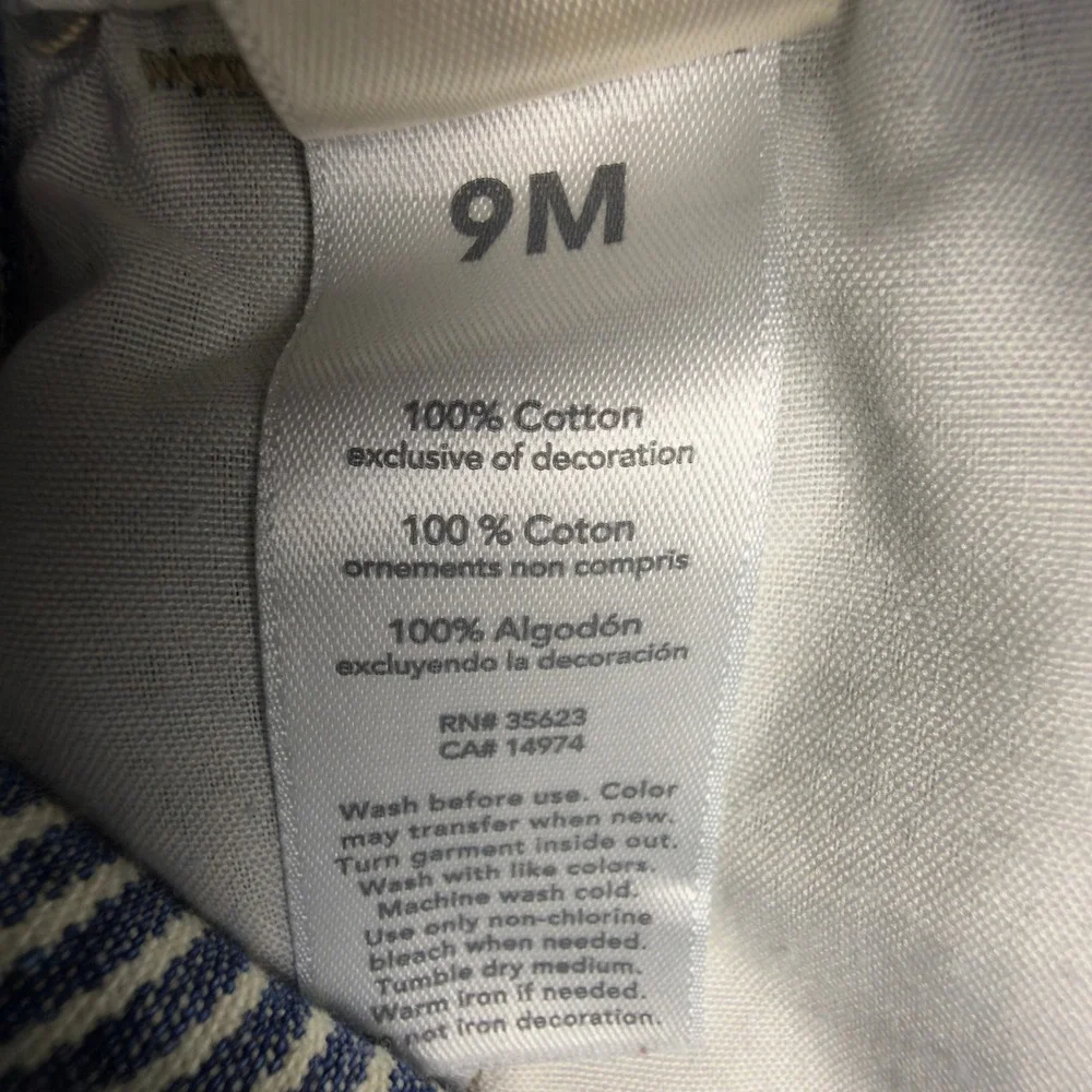 OshKosh Bgosh Baby Boys 9M Hickory Stripe Denim Overalls Blue White Bib Overall